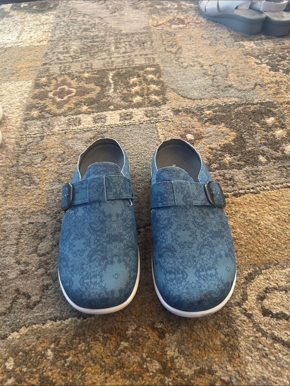 REVITALIGN Blue Patterned Slip-On Mules with Buckle